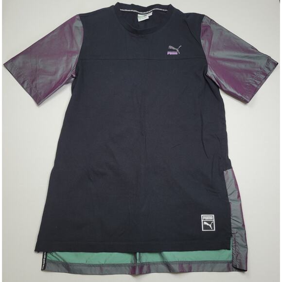 PUMA Men's Color Block Image Tee Black Iridescent Purple Color Shift Size L - Picture 1 of 9